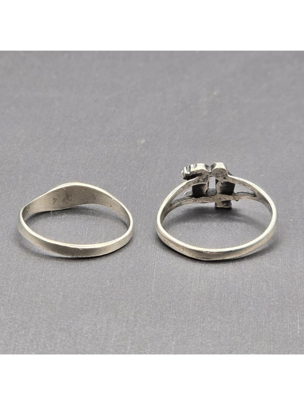 Vintage Sterling Silver Turquoise Chip Inlay Ring Set Birds & Wave Sizes 5 & 5.5 - Picture 6 of 13